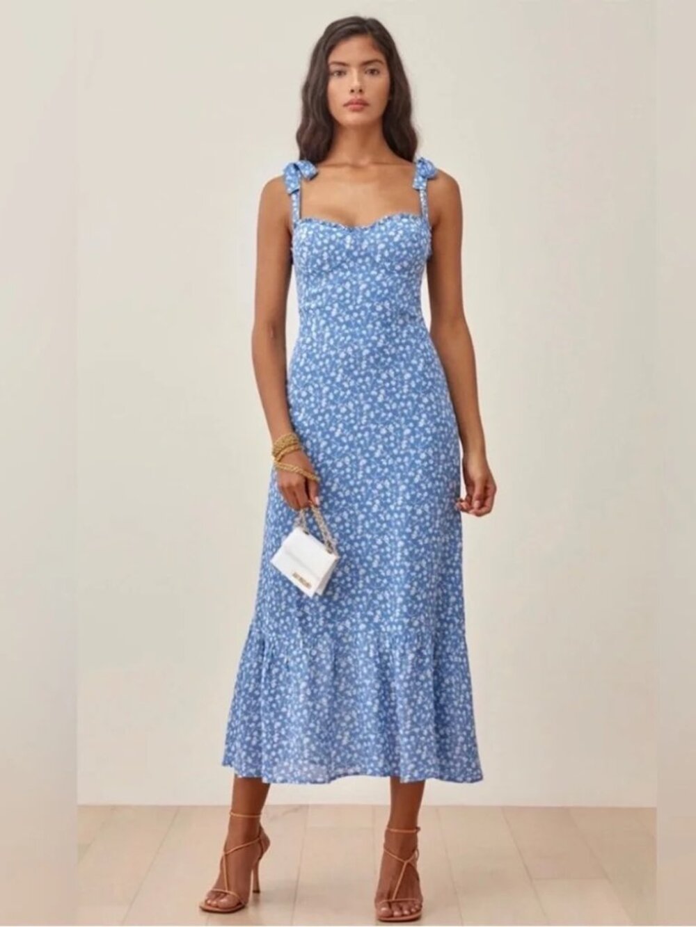 reformation nikita dress marie blue floral pattern